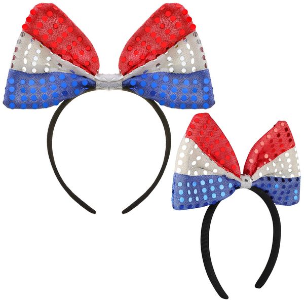 2PCS 4th of July Headband Glittery Flag Bowknot Hair Band for Patriotic Independence Day Headwear Party,Patriotic Themed Party,Red White Blue Themed Party Decor Headband