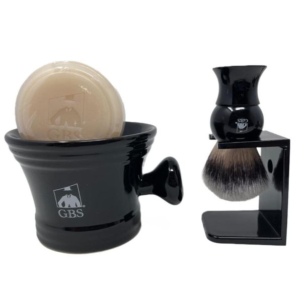 G.B.S Shaving Brush with All Natural Shave Soap, Shave Brush Stand and Ceramic Shaving Mug Kit