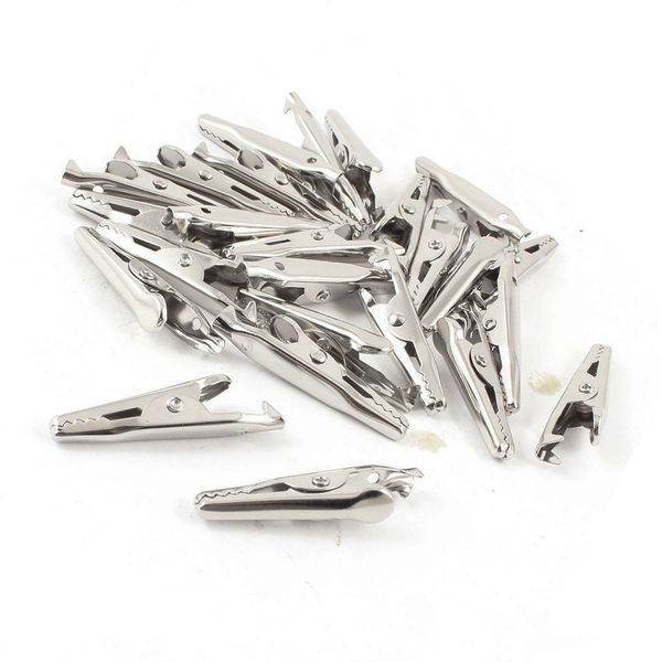 Constrabo® | 20x metal crocodile clips | Iron, nickel-plated with a length of 35 mm | Sprung jaw opening for firm hold | Crocodile clips for crafting, alligator clips, miniature clip, crocodile clamps