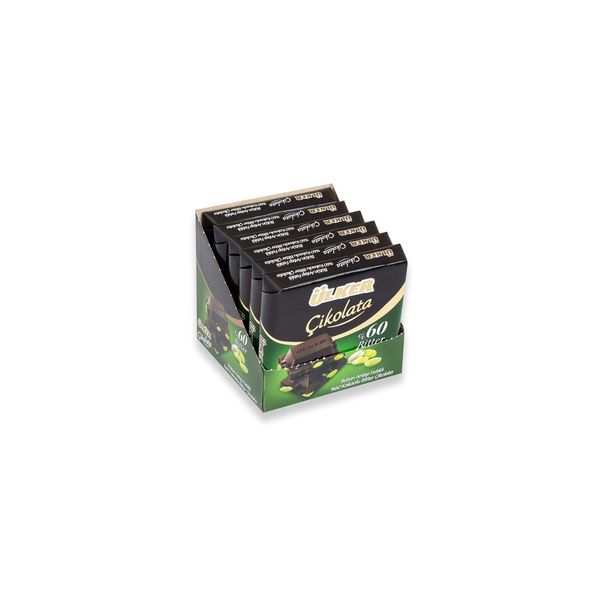 Ulker Butun Antep Fistikli Bitter Cikolata Dark Chocolate with Whole Pistachios Turkish Chocolate Pack of 6