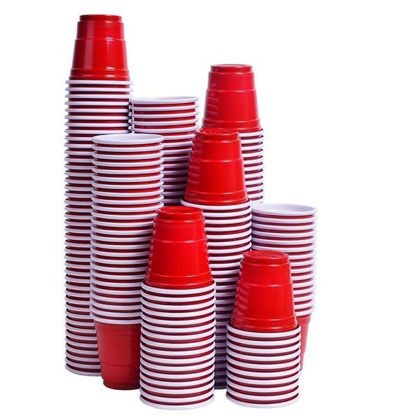 TashiBox Disposable Mini Red Shot Glasses - 2.5 Ounce - 200 Count - Mini Party Cups, Jager Bomb, Jello Shots, Sample Cups.