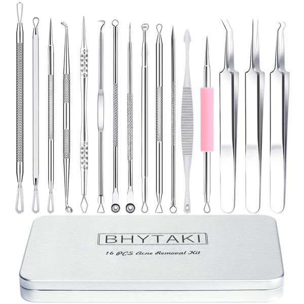 Blackhead Remover Tools, 2024 Latest 16 PCS Pimple Popper Tool Kit, Acne Blackhead Tools for Blemish, 410 Premium Professional Stainless Acne Pimple Extractor Tool with Metal Box