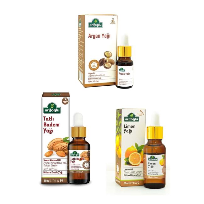 Arifoğlu Akdeniz Aromaterapi Seti: Argan Yağı 10 ml+ Tatlı Badem Yağı 50 ml+ Limon Yağı 20 ml