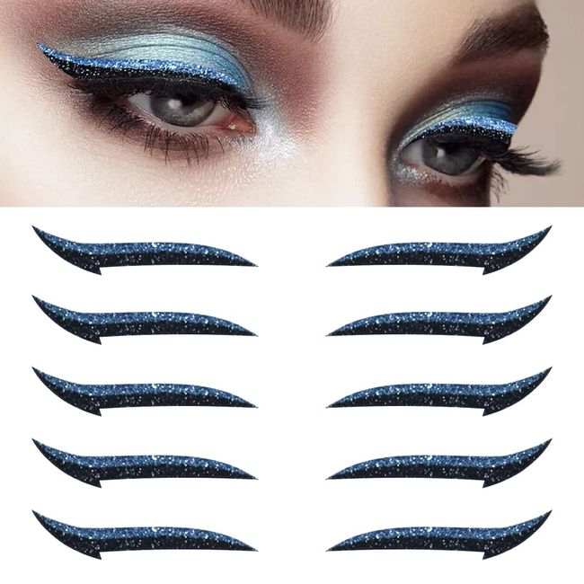 Zeayebsr Eyeliner-Aufkleber,5 Paar blaue Eyeliner-Aufkleber, wiederverwendbare Eyeliner-Aufkleber, einfach anzubringen und zu entfernen (GT2202)