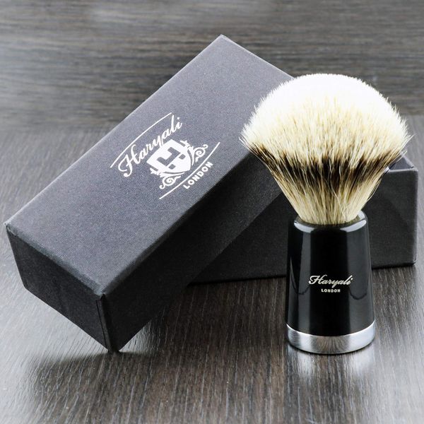 Haryali London 100% Silvertip Badger Bristle Faux Ebony Resin Handle Shaving Brush