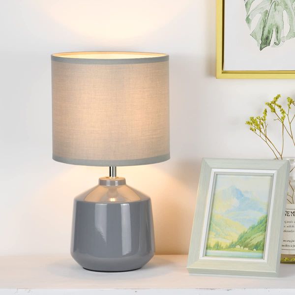 Lampwell Lena Small Table Lamp for Living Room as Bedside Table Lamp for Bedroom,Modern Ceramic Table Lamp,Kids Table Lamp,Night Table Lamp,Φ7.09×H12.99IN,Bulb Excluded, Grey Table Lamp