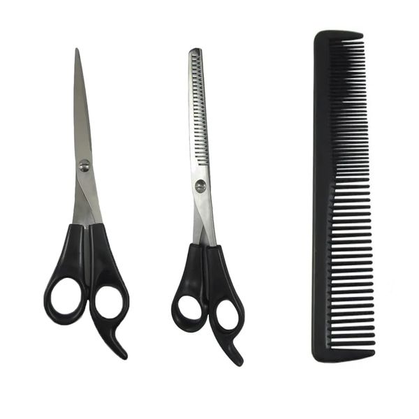 3 Pcs Hair Cutting Scissors Shears Kit, Stainless Steel Hair Cutting Scissors Thinning Shears Hair Cutting Teeth Scissors Professional Hairdressing Scissors Set for Adults Kids - Black