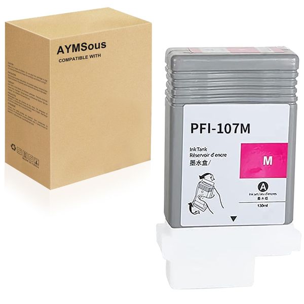 AYMSous Compatible Ink Cartridge Replacement for Canon PFI-107 PFI107 PFI-107M PFI107M 130ML for Canon imagePROGRAF iPF670 iPF680 iPF685 iPF770 iPF780 iPF785 (Magenta Dye Ink)