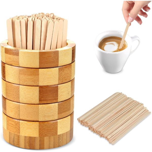 101 Pcs Coffee Stirrers Holder Set 1 Pcs Stirrers Holder 100 Pcs Disposable Stir Straws for Coffee Bar Coffee Stir Sticks For Coffee Milk Cocktail Tea Drinks Stirrer Straw Holder Home Kitchen