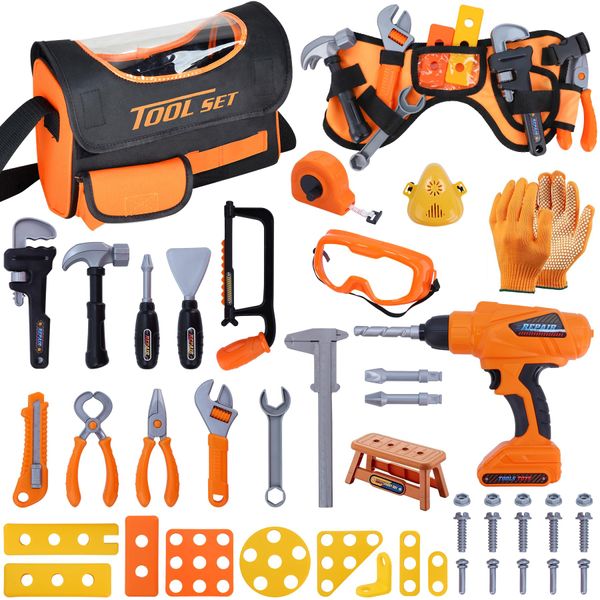 Kids Tool Set,MAGIC4U 52PCS Toddler Tool Set with Electric Drill Toy & Kids Tape Measure, Pretend Play Construction Toys Costume with Kids Tool Belt, Toy Tool Bag for Boy Girls Age 3-8