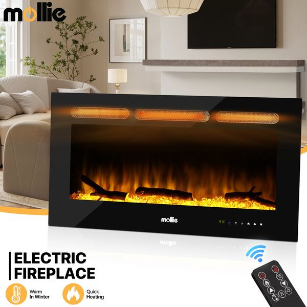 36" Electric Fireplace Insert Space Heater Realistic Flame Adjustable Brightness