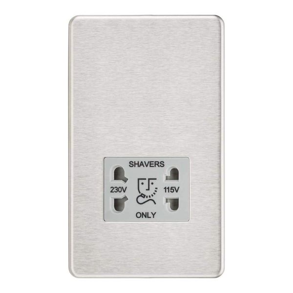 Knightsbridge Screwless Dual Voltage Shaver Socket in Brushed Chrome with Grey Insert