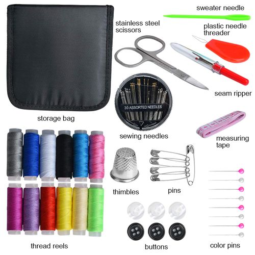 Sewing KIT, DIY Sewing Supplies with Sewing Accessories, Portable Mini Sewing Kit for Beginner, Traveller and Emergency Clothing Fixes, with Premium Black Carrying Case