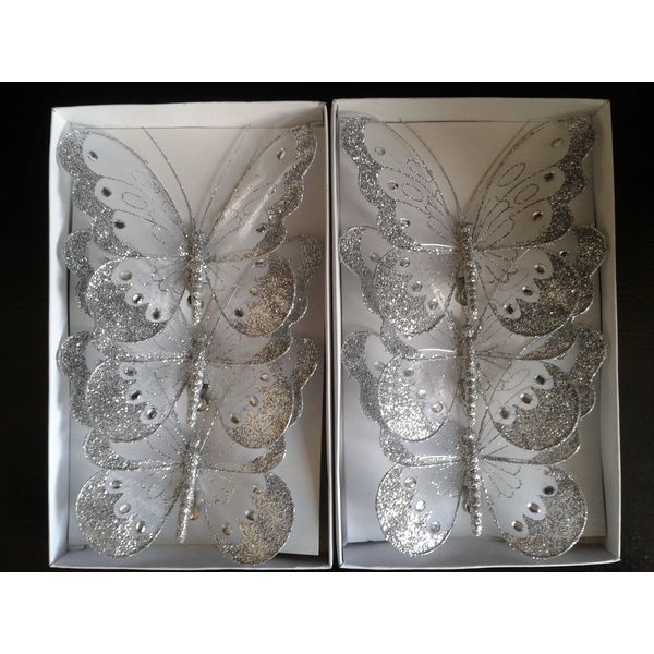 Glitter Mesh Butterflies 18cm x6 (Silver)