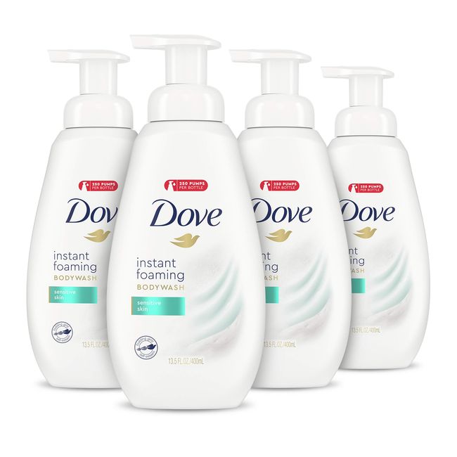 Dove Instant Foaming Body Wash for Softer and Smoother Skin Sensitive Skin Effectively Washes Away Bacteria While Nourishing Your Skin 13.5 oz Pack of 4