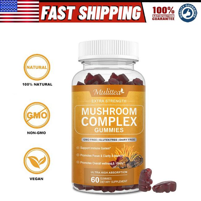 10x Mushroom Complex Supplement, Lions Mane, Reishi, Shiitake, Immune Gummies