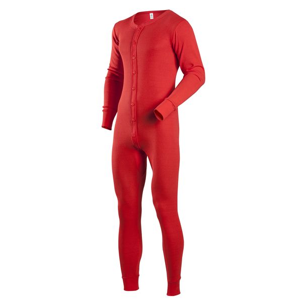 Indera Men's Cotton 1 x 1 Rib Union Suit, Red, 3X