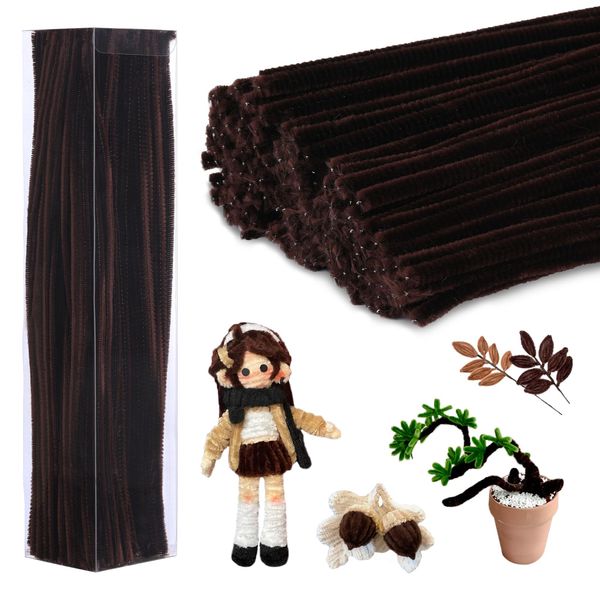 Iuuidu 200PCS Pipe Cleaners, Brown Pipe Cleaners Chenille Stem, Fuzzy Sticks Pipe Cleaners Craft Supplies for DIY Arts Crafts Project