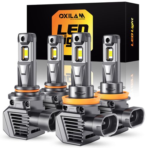 OXILAM H11 9005 LED Light Bulbs Combo, 56000LM 700% Brighter 6500K Cool White, 9005/HB3 High Beam H11/H9/H8 Low Beam Replacement, Pack of 4, 2 PCS H11 LED Bulbs and 2 PCS 9005 LED Bulbs