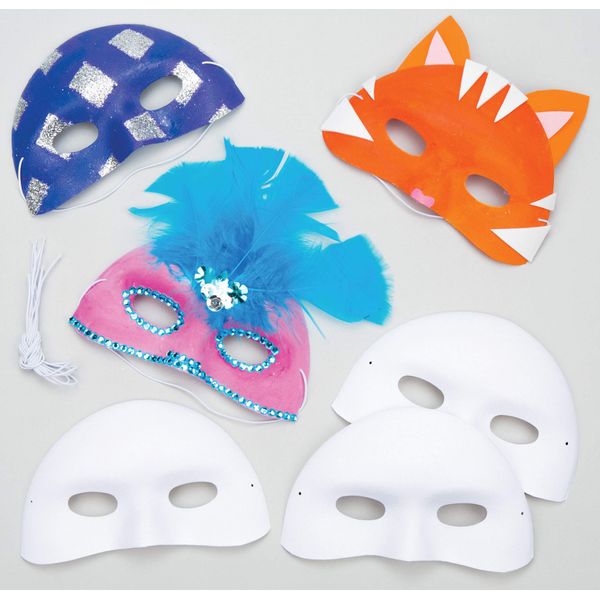 Baker Ross EV1246 Ross Masken aus Plastik zum Basteln und Bemalen - Karnevalsmasken - für Kinder ideal zum Kindergeburtstag und Karneval - 8 Stück, 15 cm, Weiß