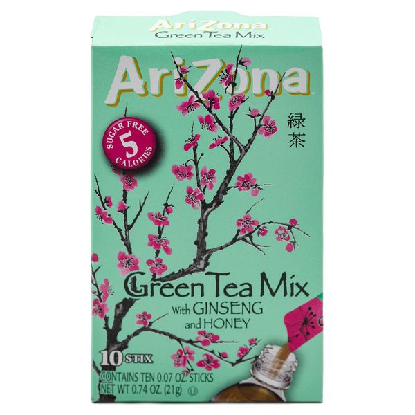 AriZona Green Tea with Ginseng Iced Tea Stix Sugar-Free, Low Calorie Single Serving Drink Powder Packets, Just Add Water for a Deliciously Refreshing Iced Tea Beverage, 10 Count, Pack of 6