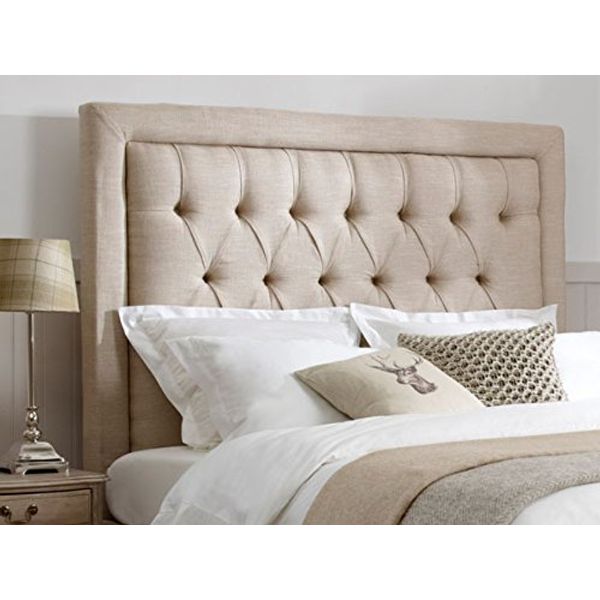 mm08enn BEAUTIFUL LUXURY SPEICAL BEDWORTH HEADBOARD WITH MATCHING BUTTONS IN LINEN FABRIC IN 30" HEIGHT (4ft6 double, beige)