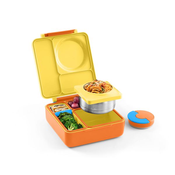 OmieBox Bento Box for Kids - Insulated Bento Lunch Box with Leak Proof Thermos Food Jar - 3 Compartments, Two Temperature Zones - (Sunshine) (Single) (Packaging May Vary)