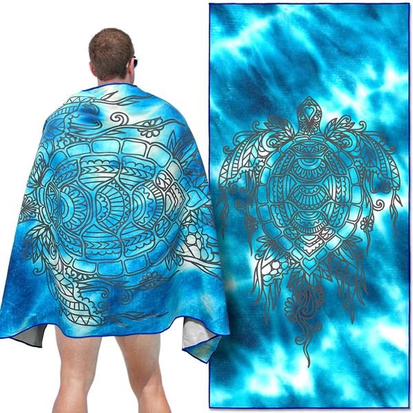 Lubibi Microfiber Beach Towel, Men Beach Towel, Oversized Adult Pool Towel, Quick-Dry, Sand-Resistant, Absorbent, Lightweight with Stylish Sea Turtle Pattern, Suitable For Swimming, Beach, Gym