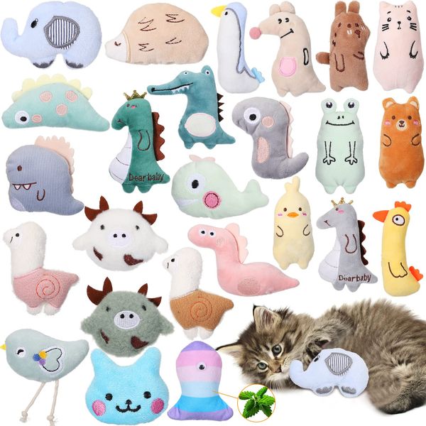 25 Pcs Catnip Toys Cat Chew Toy Interactive Catnip Filled Kitten Toys Soft Cotton Cat Toys for Cats Kitten, Assorted Cat Teething Chew Toys Indoor Pet Supplies (Lovely)