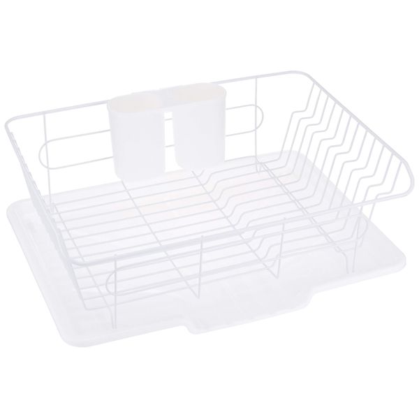 Pearl Metal Aldeo HB-4593 Metal Dish Drying Rack with Tray that Drains Water, Vertical Placement, White