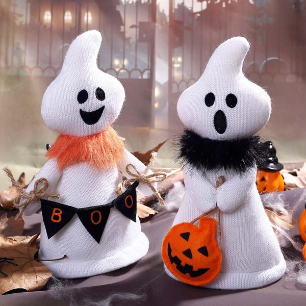 Halloween Decorations Indoor 10.6inch Ghosts Plush Stuffed Animal Hold Pumpkin Boo! Halloween Inside Party Home Table Tired Tray Decor Gifts for Kids Girls