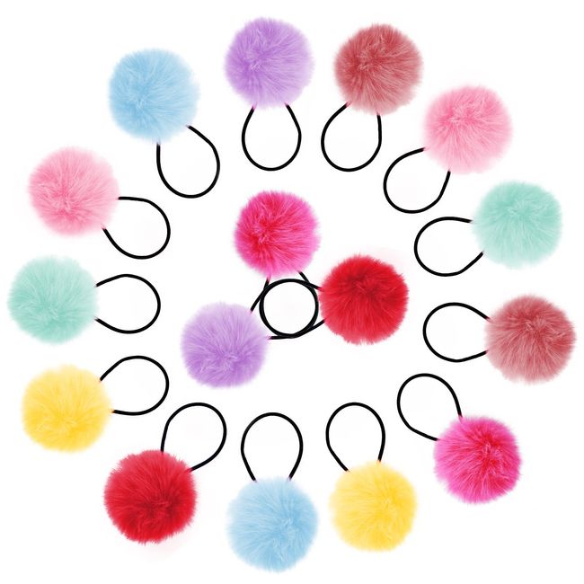 16 Stücke Pom Pom Haargummi Ball Elastische Haargummis Flauschige Pferdeschwanz Halter Mädchen Pom Pom Stirnbänder Baby Haargummi Pferdeschwanz Halter