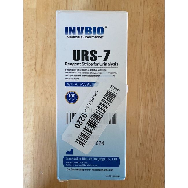 INVBIO Urinalysis Reagent URS-7 Test Strips (100 Count)