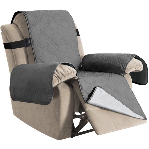 H.VERSAILTEX 100% Waterproof Quilted Recliner Chair Cover Recliner Cover Recliner Slipcover for Living Room, Secure with Elastic Strap and Non Slip Puppy Paw Silicone Backing (Standard, Grey)