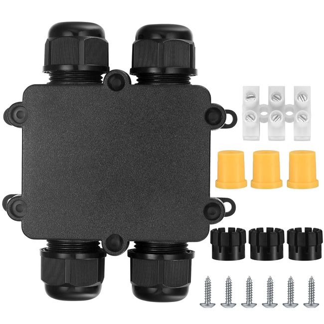 Abzweigdose IP68 Wasserdicht, 4-Wege-Schwarz Außen verteilerdose, Kabelverbinder Klemmdose, Verbindungsdose Elektrischer Kabelverschraubung Erdkabel für Cable Ø 4mm-10mm (4-Wege)