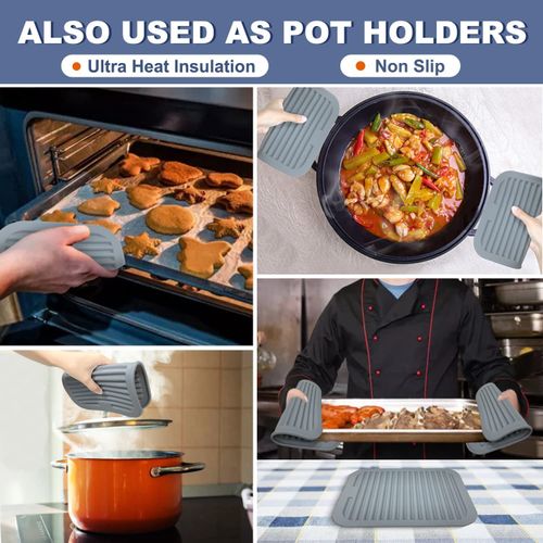 Walfos Silicone Trivets For Hot Pots and Pans - 4 Pack Hot Pads for Kitchen Counter, (30×23cm) Heat Resistant Silicone Table Mat -Multi-Purpose trivets for Hot Dishes Silicone Pot Holders Mat, Gray