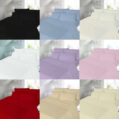Artistic Fashionista 100% Brushed Cotton Plain Colour Flannelette Fitted & Flat Sheet & Matching Housewife Style Pillowcases SET for Single, Double, King Size Bed (Double, Blue)