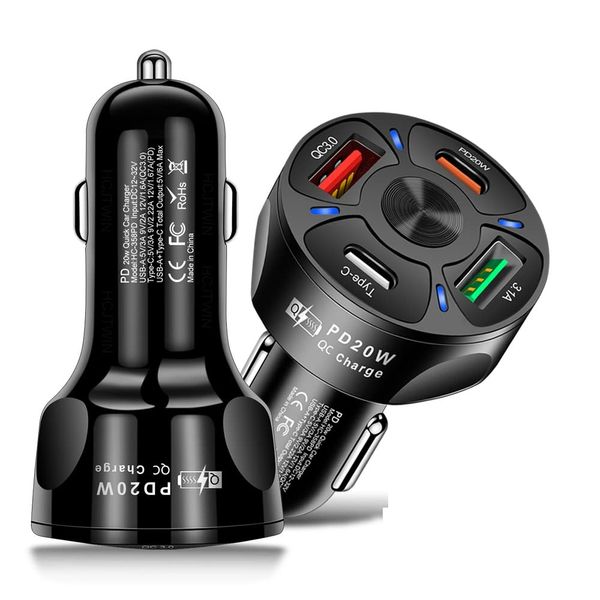 TECHNOPLAY 4 PORTS USB 20W PD CAR CHARGER ADAPTER compatible with MP3 players, iPhones, iPods, Mobile phones, PDA's, Sat Nav, Digital Cameras