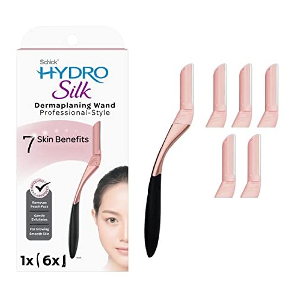 Schick Hydro Silk Dermaplaning Wand, Dermaplaning Tool for Face with 6 Refill Blades | Dermaplane Razor, Peach Fuzz Remover, Eyebrow Razor, Face Razor, Facial Razor, Professional Style Skincare Tool