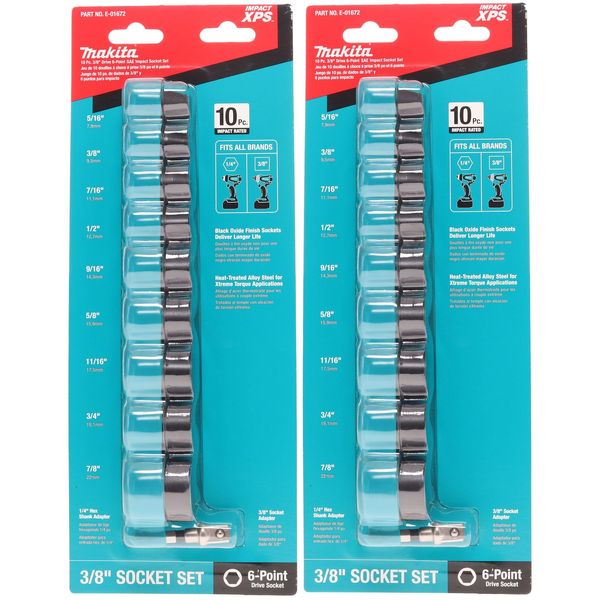 Makita E-01672 10 Piece 3/8in Drive SAE XPS Impact Socket Set W/Standard Socket