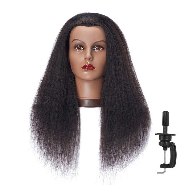 Hairlink 100% Real Hair Afro Mannequin Head Hairdresser Hair Styling Training Head Dolls for Cosmetology Manikin Maniquins Practice Head with Stand (9926B0216)