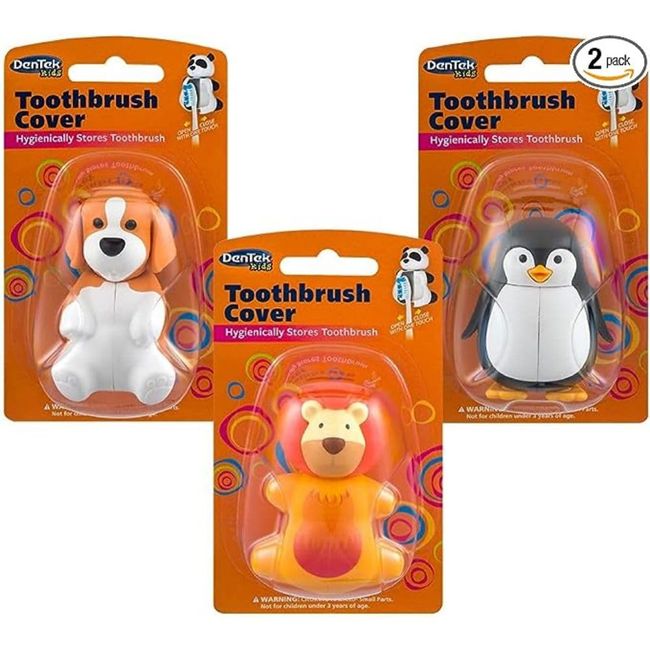 DenTek 2 x Kids Fun Animal Toothbrush Cover Holders