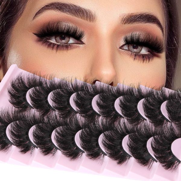 alicrown False Eyelashes Thick 20MM Lashes Fluffy Volume 3D Fake Eyelashes Dramatic Full Long Faux Mink Eye Lashes Pack 8 Pairs Big Curly False Lash, Black 16 count