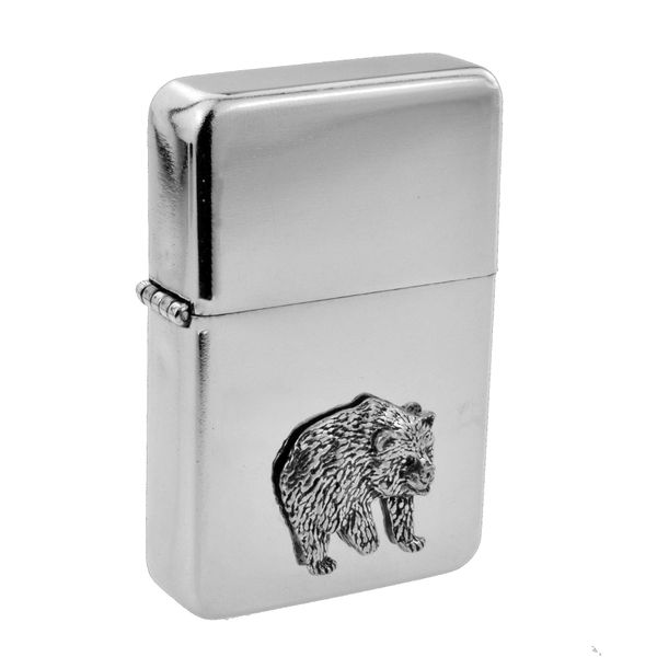 Classic Petrol Lighter with Pewter Bear Badge (UK ONLY)