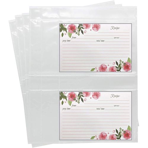 Toucan Craft Supplies Recipe Card Protectors, Refill Sheets for 3 Ring Binders, Recipe Book Pocket Page Sheet Protectors, Holds 4 x 6-inch pockets, 4 Cards Per Sheet, Clear 50 Pack