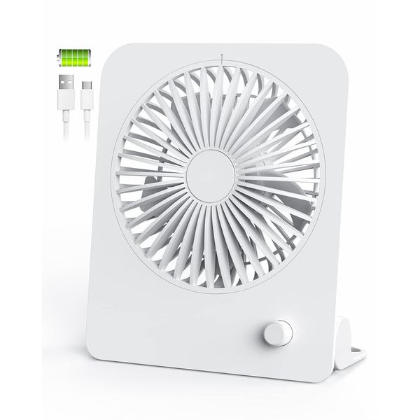 Asuka Light Desk Fan, Quiet, USB Fan, Small, Rechargeable, Desk Fan, Mini Fan, Ultra Thin 5 Blades, 4800 mAh, Super Strong Wind, Stepless Air Flow Adjustment, 64 Hours Continuous Use, Tabletop Fan,