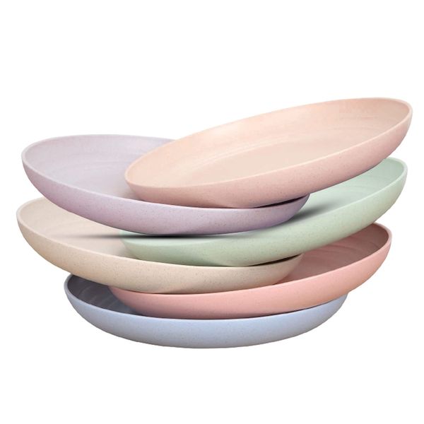 Zuvo Plastic Plates Reusable Set of 6 - Unbreakable Plastic Dinner Plates 8 Inches - Safe from Dishwasher & Microwave - Mix Colors, Pink, Yellow, Blue and Green