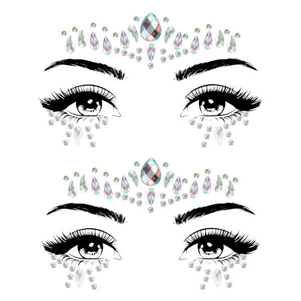 Glitzersteine Gesicht,2 Stück Strasssteine Gesicht Silber Glitzer Gesichtstattoo Selbstklebend für Gesicht und Körper, Perfekt für Glamouröse Kreative Make-up-Ideen,Frauen Karneval