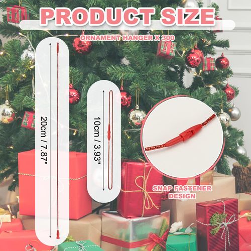 PATIKIL Christmas Ornament Hooks, 300 Pcs LED String Light Hanging Cable Holiday Decor Gift Tag Hanger with Snap Lock for Valentine's Halloween, Red