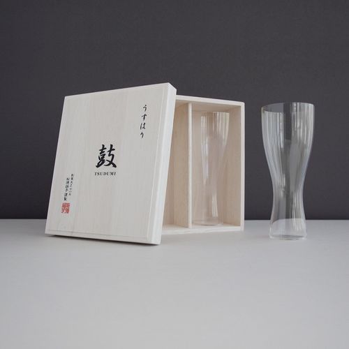 うすはりグラス　鼓　ガラス ビールグラス（ピルスナー）木箱2個セット